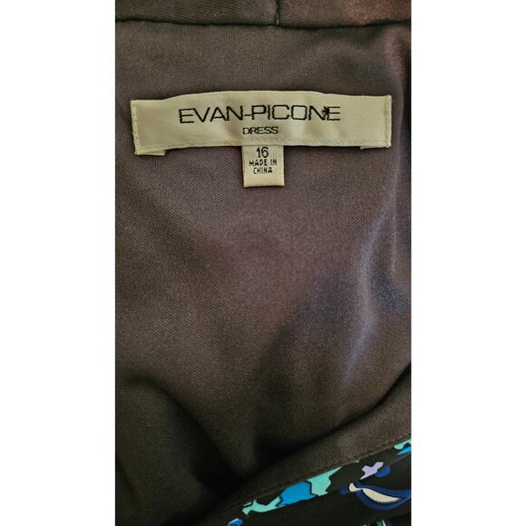 Evan Picone Halter Dress Black Multicolor Floral Midi Stretch Crossover V-Neck - Picture 4 of 6